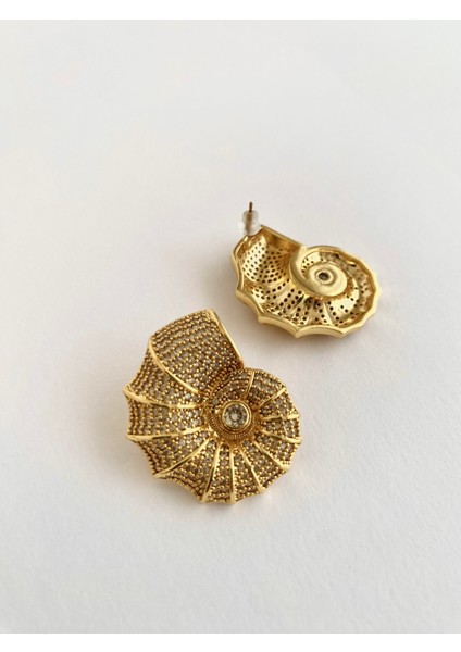 Özel Tasarım Zirkon Taşlı Deniz Kabuğu Küpe - Gold fiyatları