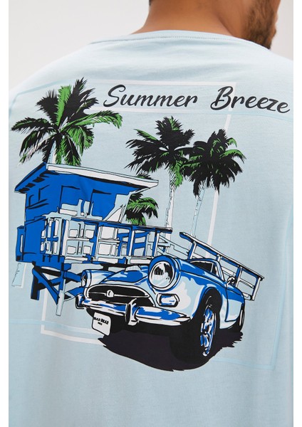 Dustin Sky Blue Baskılı Erkek Tişört fırsatları