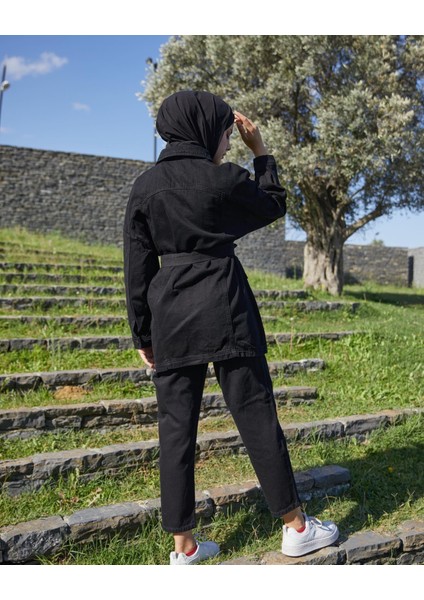 Kadın Önü Düğmeli Kuşaklı Kot Mont indirimleri