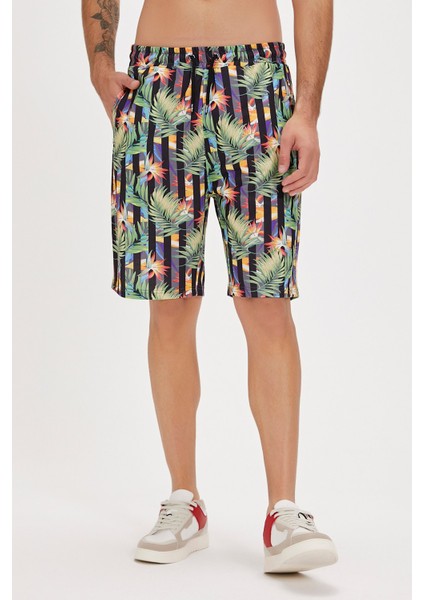 Bloom Siyah Baskılı Erkek Şort