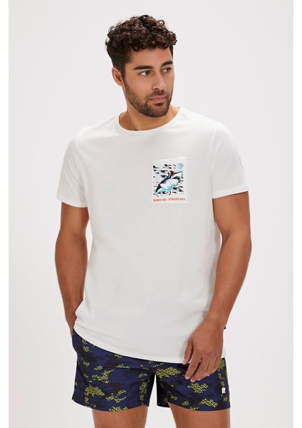 Francis Beyaz Baskılı Erkek Tişört