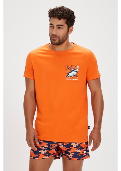 Francis Turuncu Baskılı Erkek Tişört