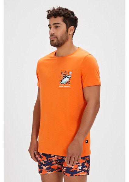 Francis Turuncu Baskılı Erkek Tişört modelleri
