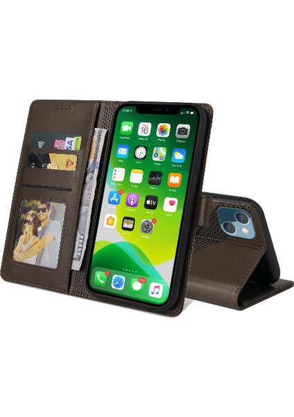 Iphone 13 Mini Üç Kart Yuvaları Premium Deri Kickstand Için Flip Case (Yurt Dışından)