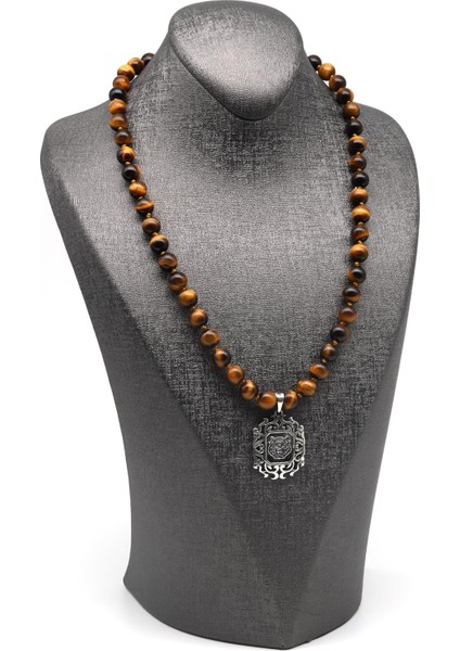 Kaplan Gözü Doğal Taş Özel Tasarım 925 Ayar Gümüş Kolye fırsatları