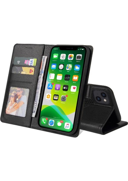 Iphone 14 Için Flip Case Artı Premium Deri Iki Kart Yuvaları Kickstand (Yurt Dışından)