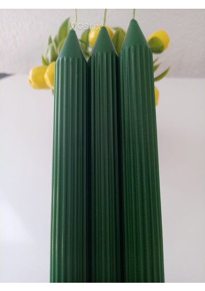 3'lü Yeşil Şamdan Mumu 1. Kalite Doğal Kokulu Uzun Çubuk Konik Mum Dekoratif