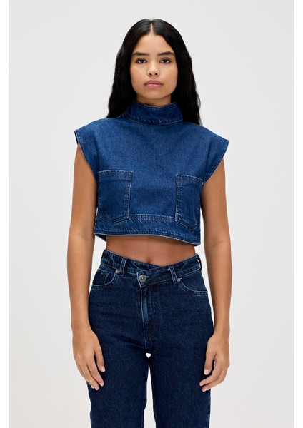Veronica Indigo Mavi Kadın Denim Crop