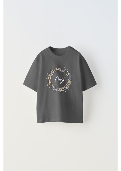 The Champ Let's Play Chess Yazılı Dönen Satranç Tasarım Baskılı Füme Erkek Çocuk T-Shirt