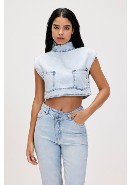 Veronica Ocean Blue Kadın Denim Crop