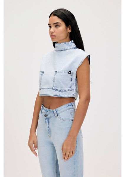 Veronica Ocean Blue Kadın Denim Crop