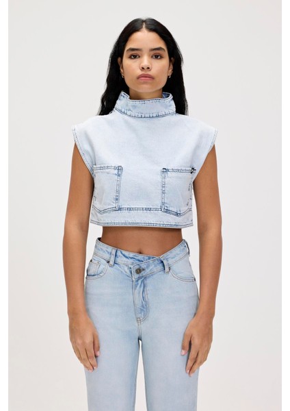 Veronica Ocean Blue Kadın Denim Crop