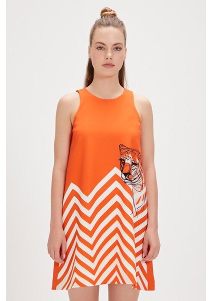 Misty Turuncu Kadın Baskılı Elbise