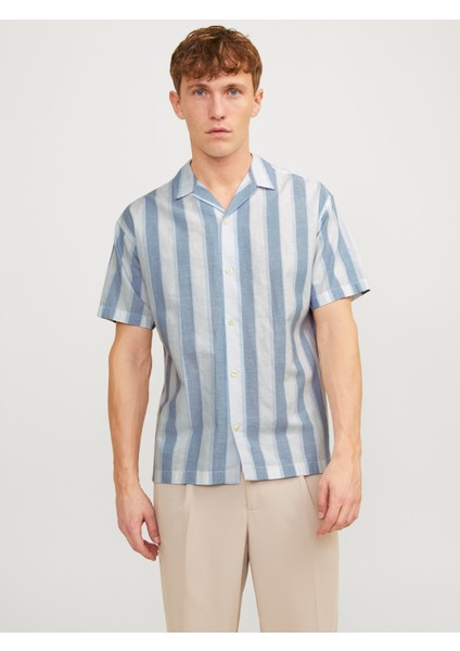 Erkek Keten Karisimli Çizgili Gömlek - Ccsummer