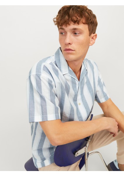 Erkek Keten Karisimli Çizgili Gömlek - Ccsummer fırsatları