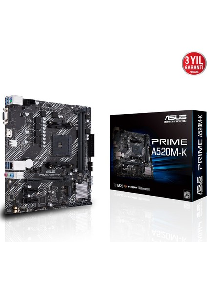 Prıme A520M-K Amd A520 Am4 Ddr4 4400 HDMI VGA M2 Usb3.2 Matx