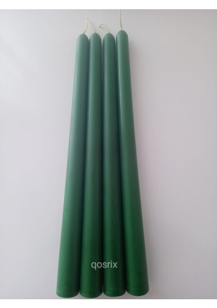 4'lü Yeşil Şamdan Mumu 1. Kalite Doğal Kokulu Uzun Çubuk Konik Mum Dekoratif