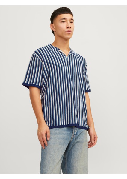 Jack & Jones Erkek Çizgili Polo Yaka Tisört - Blujones