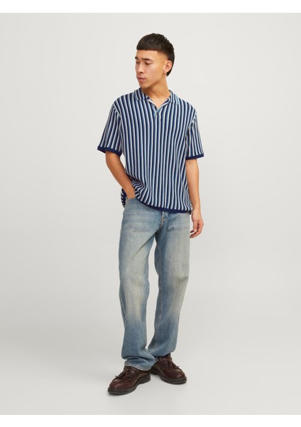 Jack & Jones Erkek Çizgili Polo Yaka Tisört - Blujones