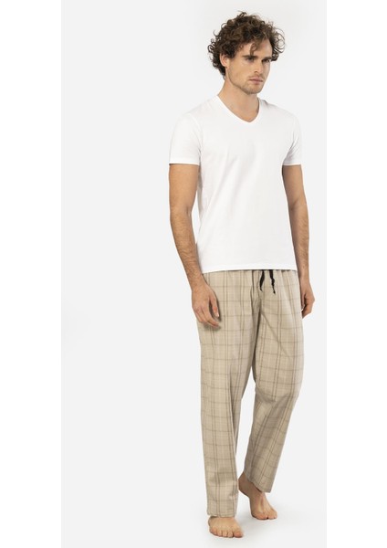 V Yaka Kısa Kol T-Shirt ve Cepli Ekoseli Alt Pijama Takım modelleri