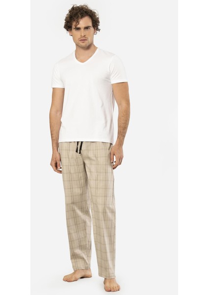 V Yaka Kısa Kol T-Shirt ve Cepli Ekoseli Alt Pijama Takım fırsatları