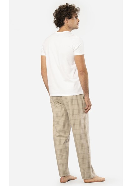 V Yaka Kısa Kol T-Shirt ve Cepli Ekoseli Alt Pijama Takım indirimleri