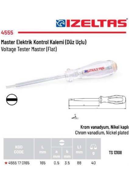 Izeltaş 165 Mm. Master Kontrol Kalemi Düz Uçlu 4555 17 0165