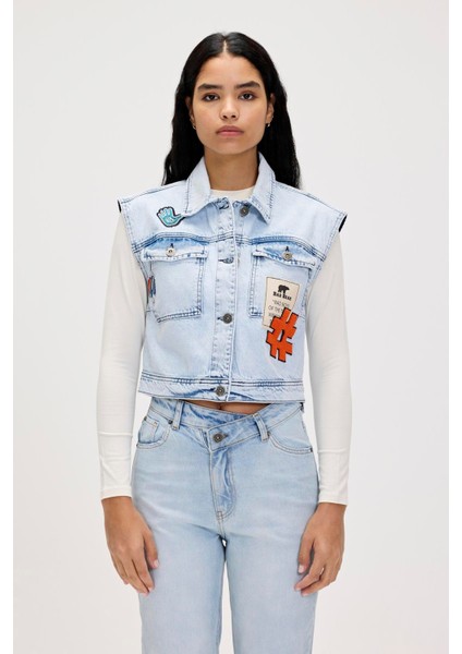 Joanne Ocean Blue Kadın Denim Yelek