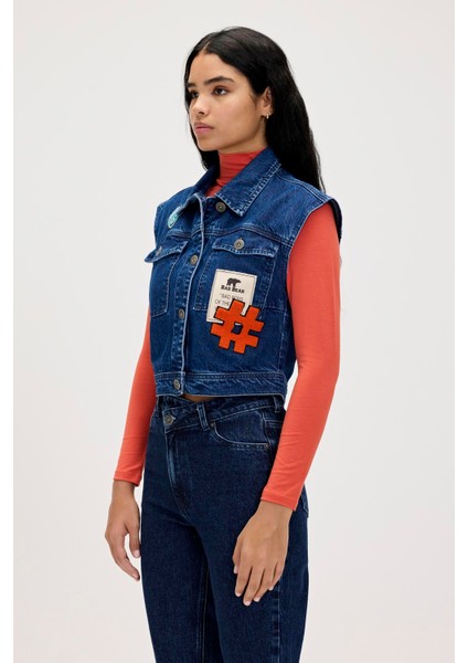 Joanne İndigo Kadın Denim Yelek modelleri