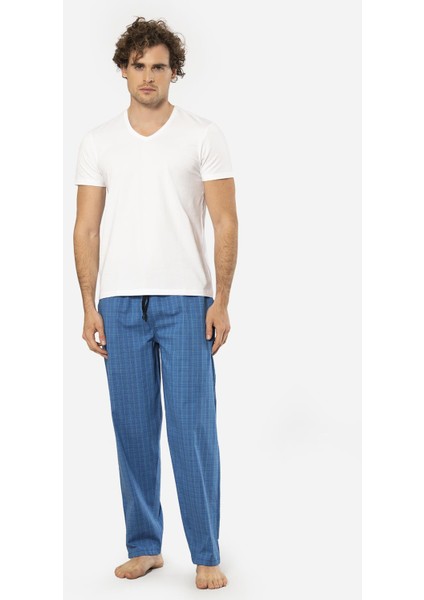 V Yaka Kısa Kol T-Shirt ve Cepli Ekoseli Alt Pijama Takım