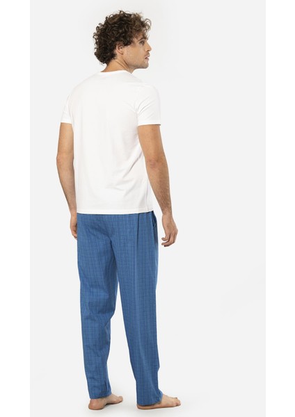 V Yaka Kısa Kol T-Shirt ve Cepli Ekoseli Alt Pijama Takım fırsatları