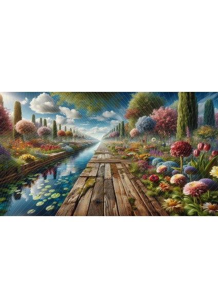 Renkli Bahçe Yolu Arkaplan 200 x 150 cm Fon Duvar Örtüsü