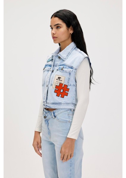 Joanne Ocean Blue Kadın Denim Yelek fırsatları