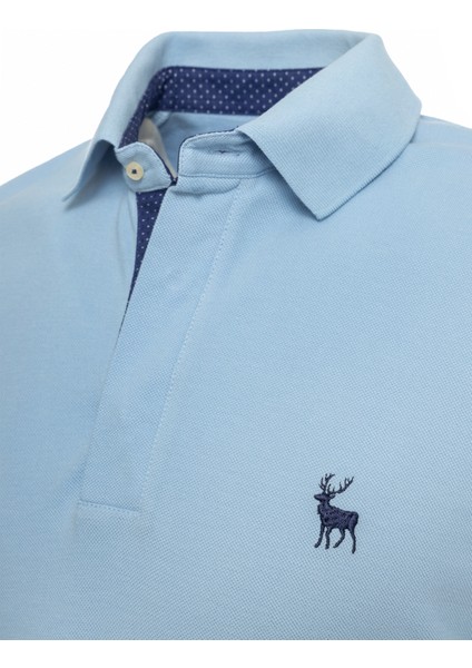 Erkek Mavi Triko Yaka Garnili Polo T-Shirt modelleri