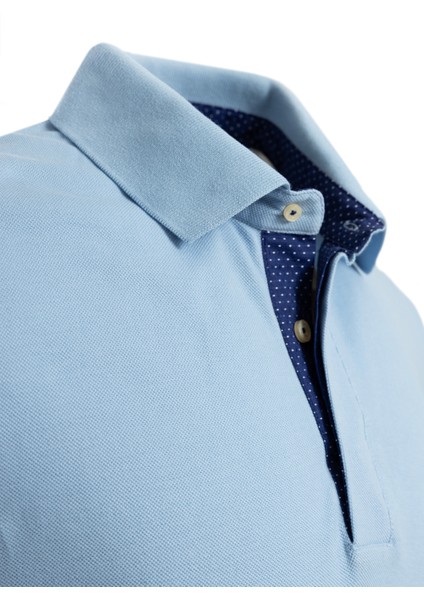 Erkek Mavi Triko Yaka Garnili Polo T-Shirt fırsatları