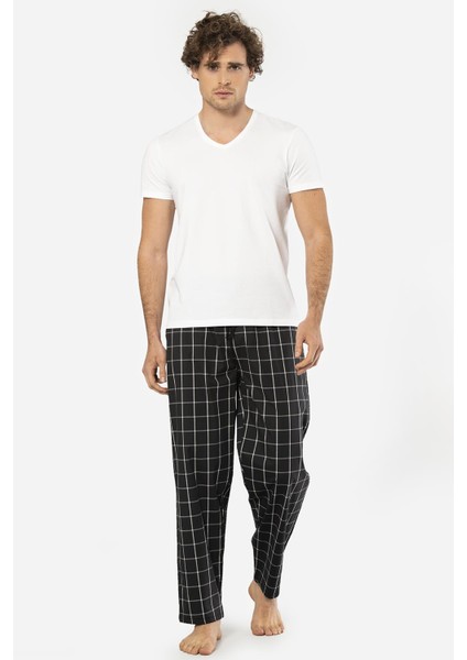 V Yaka Kısa Kol T-Shirt ve Cepli Ekoseli Alt Pijama Takım fiyatları
