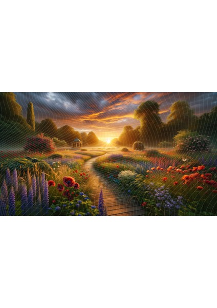 Gün Batımı Çiçek Bahçesi Temalı Doğa Manzaralı Dekoratif Arkaplan 200 x 150 cm Fon Duvar Örtüsü