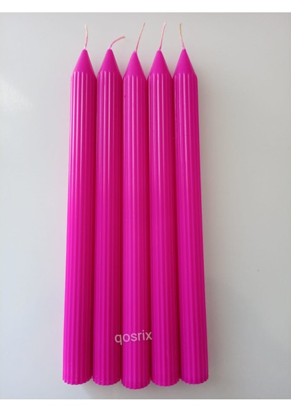 5'li Pembe Fuşya Şamdan Mumu 1. Kalite Doğal Kokulu Uzun Çubuk Konik Mum Dekoratif