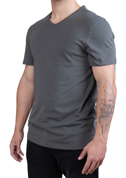Unisex V Yaka Regular Fit Casual Basic T-Shirt