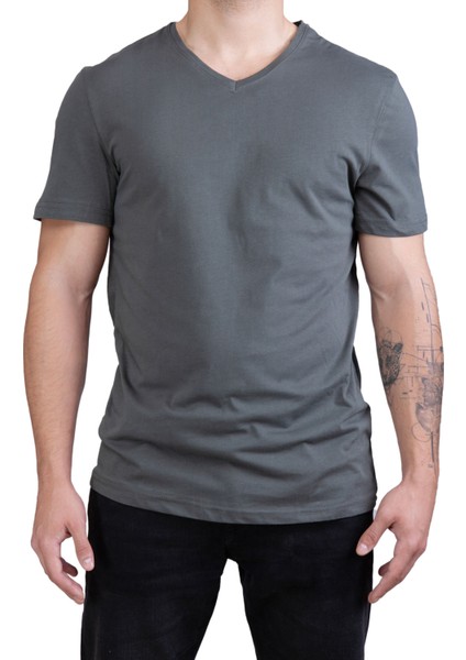 Unisex V Yaka Regular Fit Casual Basic T-Shirt