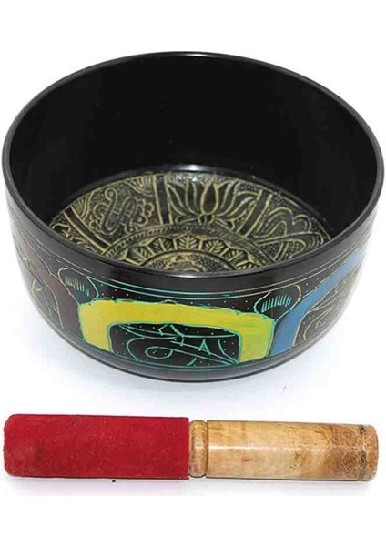 7 Chakra Desenli Meditasyon Çanı Tibet Çanağı Profesyonel El Yapımı Singing Bowl 19 cm