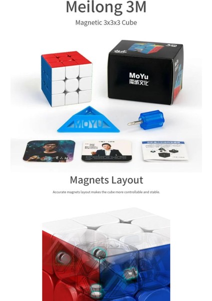 Moyu Meilong 3x3  Magnetic Cube 3m - Mıknatıslı Standlı Tornavidalı Stickersız Akıl Zeka Rübik Küp