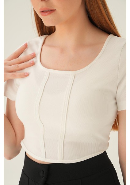 4166A Kayık Yaka Bluz Ekru fiyatları