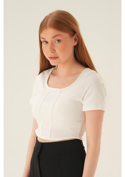 4166A Kayık Yaka Bluz Ekru modelleri