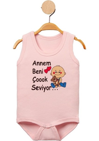 Annem Beni Çoook Seviyor Yazılı Çıt Çıtlı Atlet Body-Zıbın