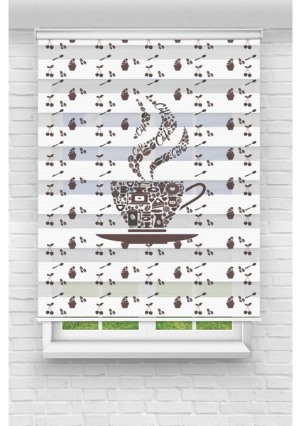 Coffee Baskılı Zebra Perde-Çocuk Odası Perdesi-Zebra Stor Perde