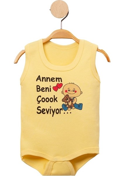 Annem Beni Çoook Seviyor Yazılı Çıt Çıtlı Atlet Body-Zıbın