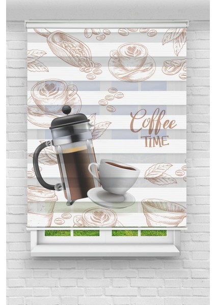 Coffee Time Baskılı Zebra Perde-Çocuk Odası Perdesi-Zebra Stor Perde