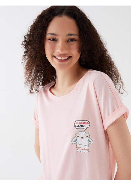 Lcw Young Bisiklet Yaka Baskılı Kısa Kollu Kadın Şortlu Pijama Takımı