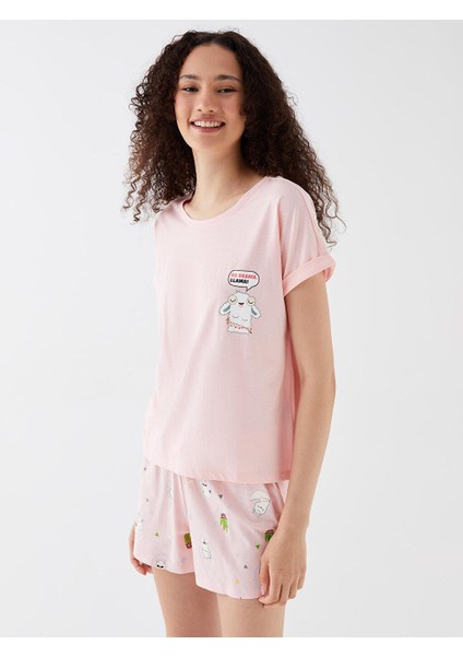 Lcw Young Bisiklet Yaka Baskılı Kısa Kollu Kadın Şortlu Pijama Takımı